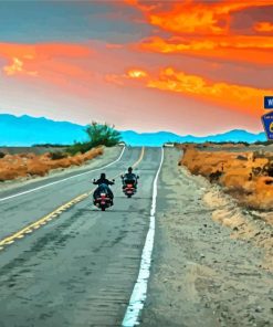 Motorcycles In Route 66 At Sunset Paint By Numbers