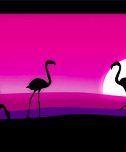 Pink Scenery And Flamingo Paint By Numbers
