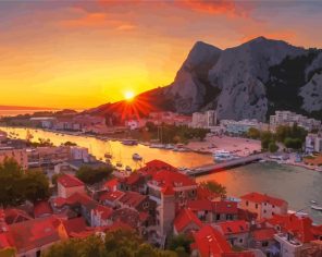 Sunset At Omis Town Paint By Numbers