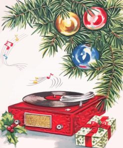 Vintge Christmas Record Player Paint By Numbers