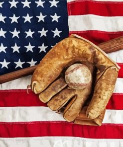 Old Baseball American Flag And Glove Paint By Numbers