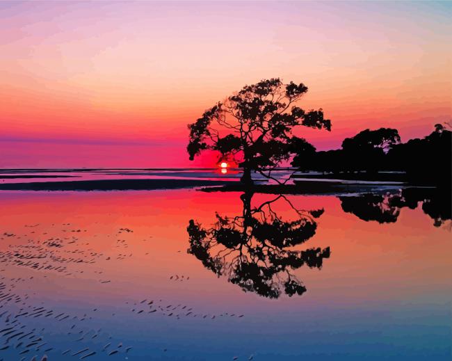 Purple Sunset Australian Landscape Reflection Paint By Numbers