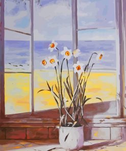 Window With With Flowers In Vase Art Paint By Numbers