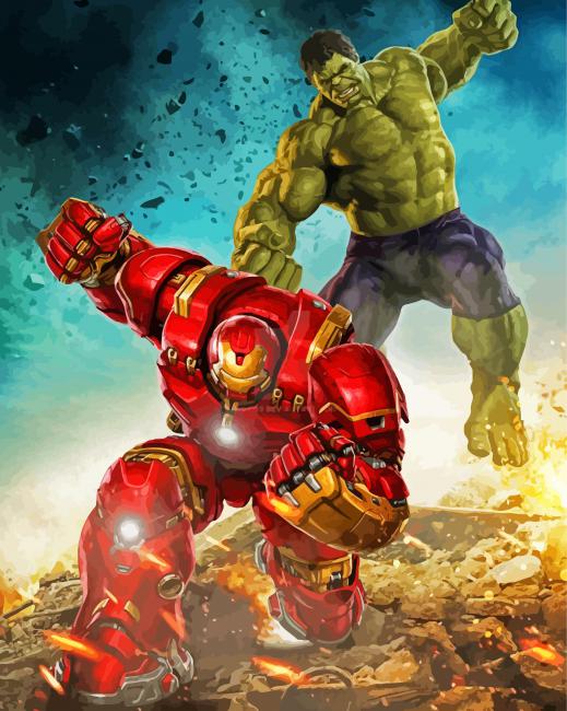 Hulkbuster And Hulk Fight Paint By Numbers