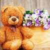 Teddy Bear With Purple Flowers Paint By Numbers