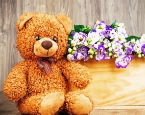 Teddy Bear With Purple Flowers Paint By Numbers