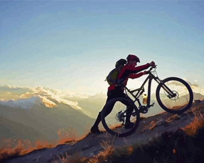 Cyclist With Bicycle Uphill Paint By Numbers