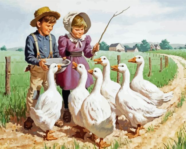 Siblings And Ducks Paint By Numbers