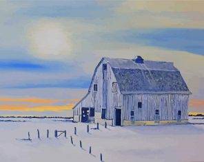 Winter White Barns Paint By Numbers