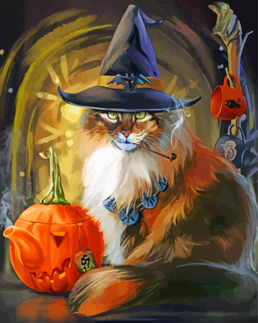 Witch Cat Smoking Paint By Numbers
