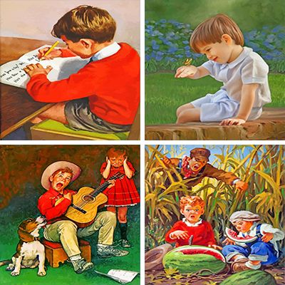 Boys Painting By Numbers