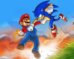 Mario And Sonic Fighting Paint By Numbers