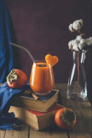 Glass Of Persimmon Juice On Books Paint By Numbers